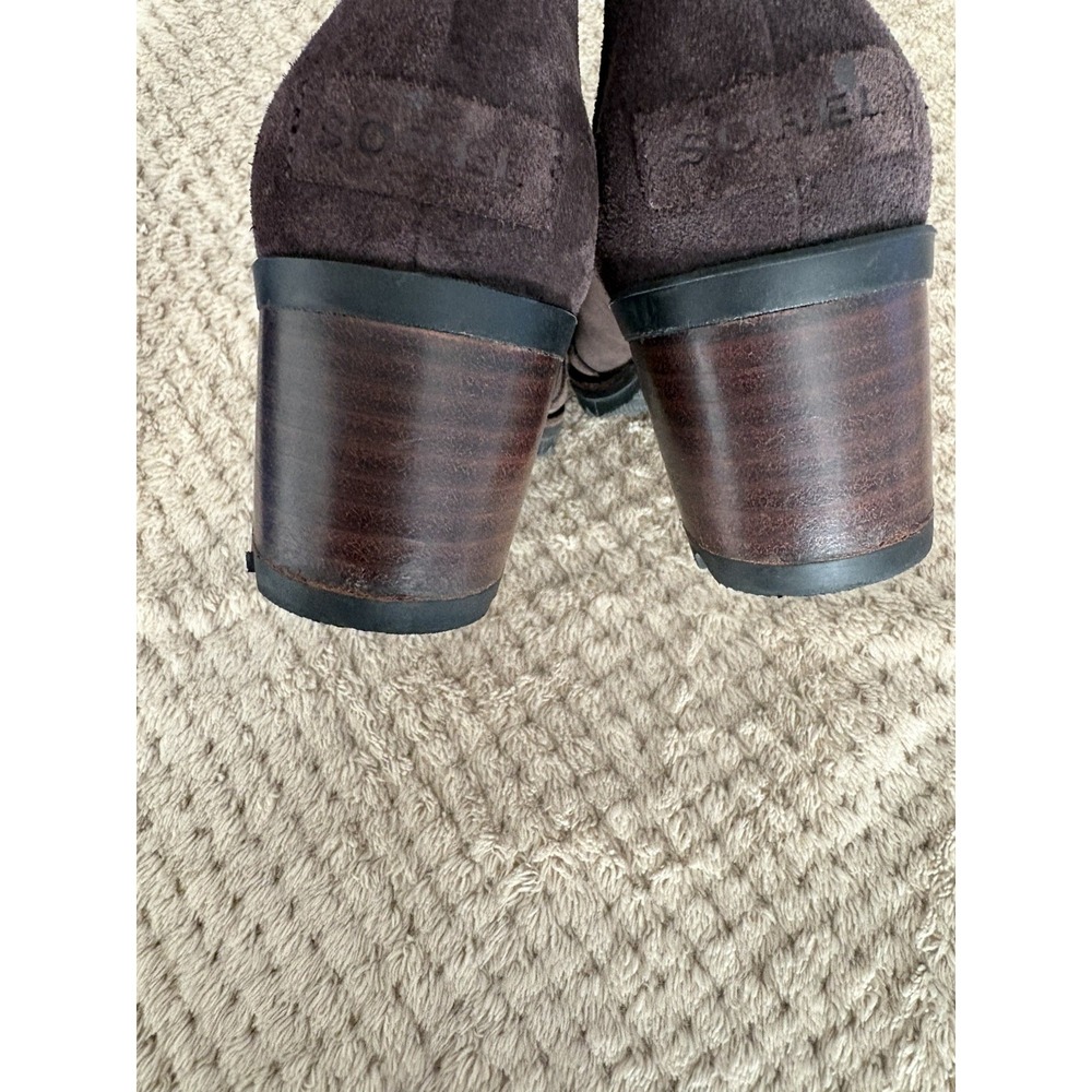Sorel Boots Womens Size 8.5 Cate Chocolate Brown Leather/Suede Zip Block Heel - Picture 11 of 15